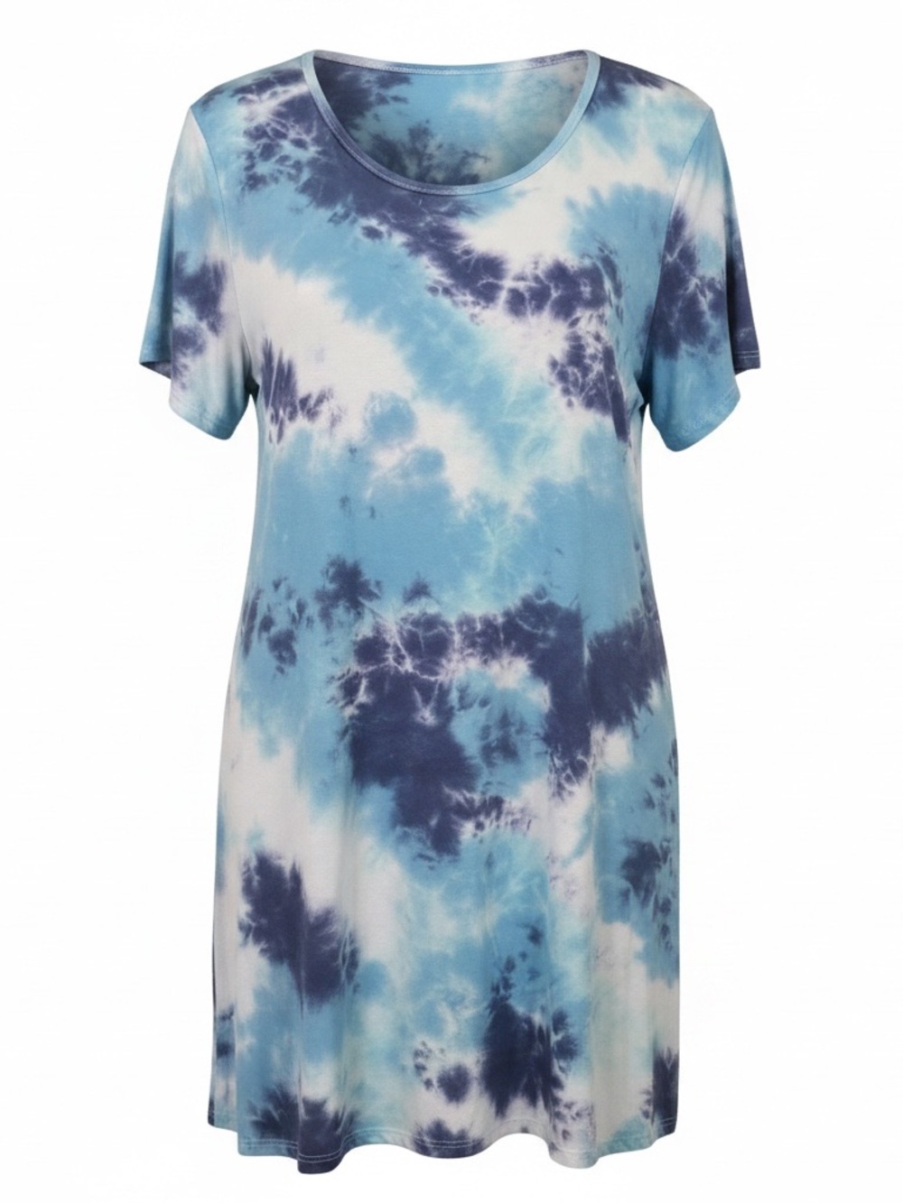 Blue Tie-Dye Short Sleeve Tunic Dress